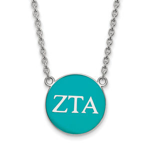 Sterling Rhodium-plate Zeta Tau Alpha Large  Enamel Pendant 18" Necklace